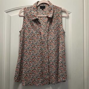 Bobeau Women's Sleeveless V-Neckline Floral Print Top Blouse Size S Beige Orange